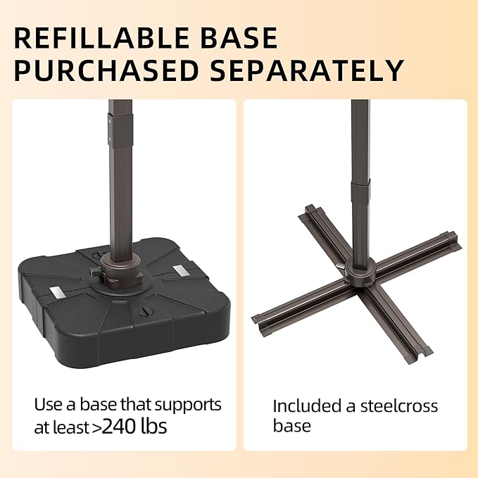 10x13FT Cantilever Outdoor Patio Umbrellas, Double Top Large Rectangle Umbrella, Heavy Duty 360° Rotation Offset Outdoor Sun Shade Umbrella for Garden Deck Pool Backyard Patio, Beige