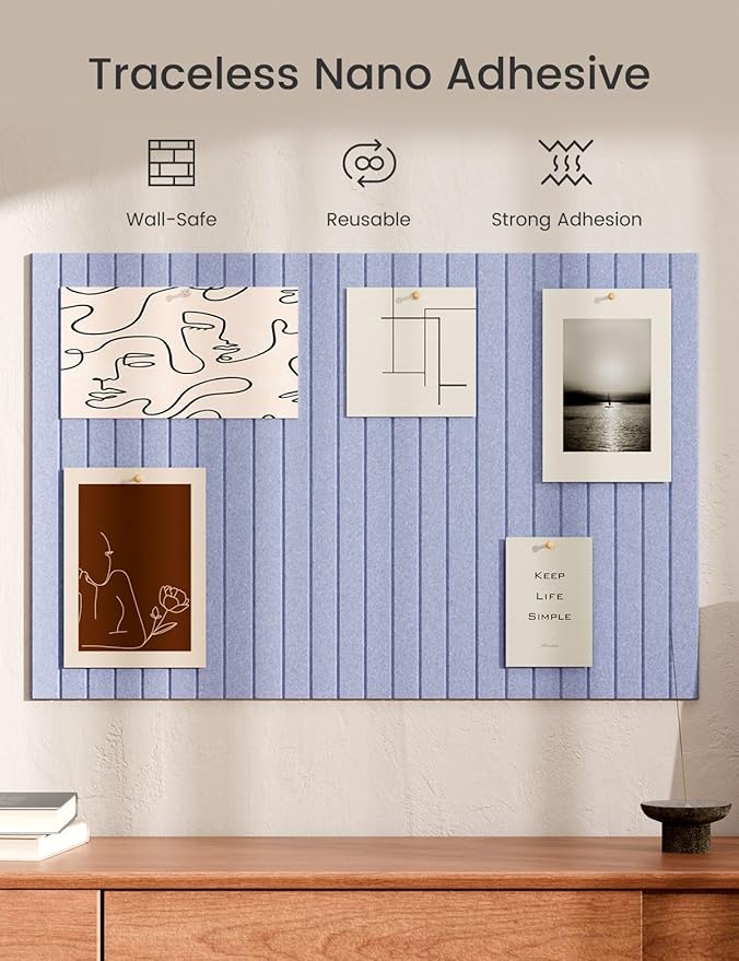 Bumusty Large Cork Board Alternative-36 x24 Felt Bulletin Board Tiles, with 30 Pushpins, 40 Adhesive Tabs, 6-Pack Slat Wall Paneling, Cork Boards for Office Push Pin Board Felt Board-Soft Periwinkle