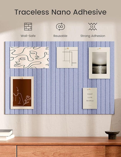 Bumusty Large Cork Board Alternative-36 x24 Felt Bulletin Board Tiles, with 30 Pushpins, 40 Adhesive Tabs, 6-Pack Slat Wall Paneling, Cork Boards for Office Push Pin Board Felt Board-Soft Periwinkle