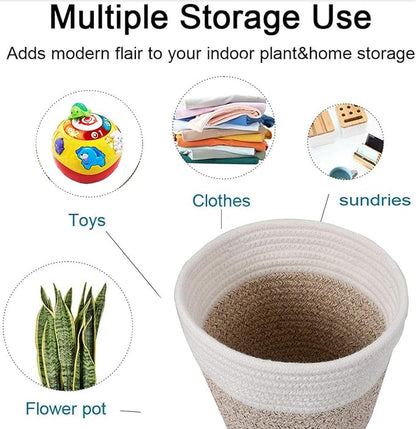Woven Cotton Rope Plant Basket for 8" Flower Pot Small Basket for Plants Storage Organizer H7.5 x W8.5