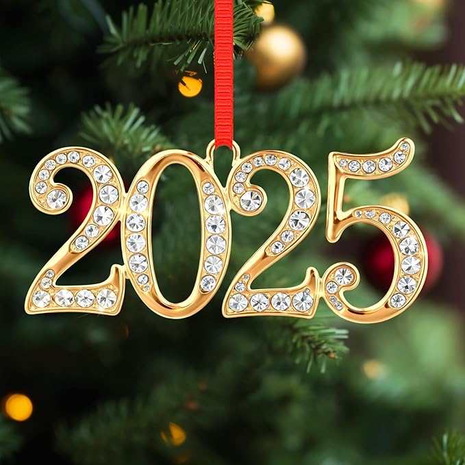 FLYAB 2025 Christmas Ornaments Metal Dated Hanging Ornament for Christmas Tree Decorations 2025 Gold Keepsake Gifts for Women Friend Girl Teens Coworkers Xmas Stocking Stuffers Holiday Party Supplies