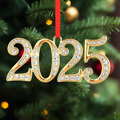 FLYAB 2025 Christmas Ornaments Metal Dated Hanging Ornament for Christmas Tree Decorations 2025 Gold Keepsake Gifts for Women Friend Girl Teens Coworkers Xmas Stocking Stuffers Holiday Party Supplies