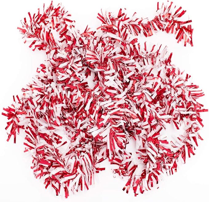 Anderson's Metallic Red & White Sparkle Glitter Tinsel Twist Garland, 25ft Holiday Decoration, Christmas Tree Trim, Parade Float Decor, Party Supplies, Graduation, Indoor/Outdoor Event Garland