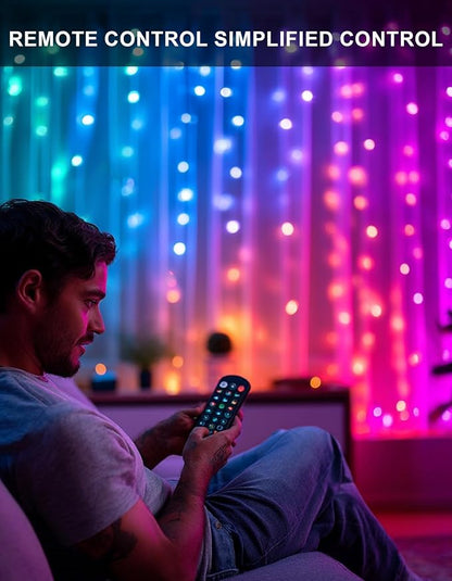 Dazzle Bright Smart Curtain Lights, 400 LED 6.6FT x 6.6FT Color Changing Halloween Christmas Lights with Remote & APP, Dynamic DIY Fairy Hanging String Lights for Indoor Outdoor Bedroom Decorations