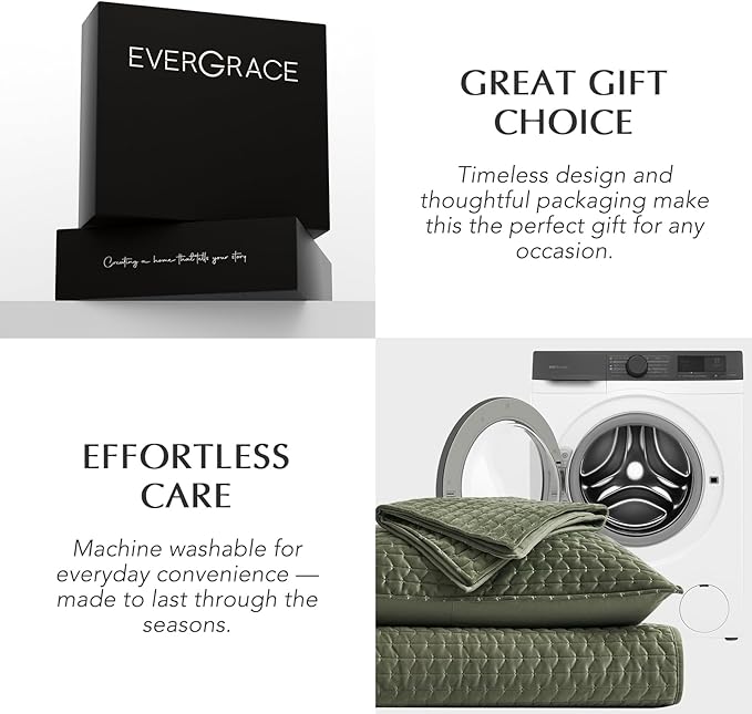 EverGrace Luxury Velvet Quilt Set Queen Size 3 Piece, Soft Cross-Stitch Velvet Comforter Set with Pillow Shams, Lightweight Coverlet Bedspread Bedding Set for All Seasons, Moss Green