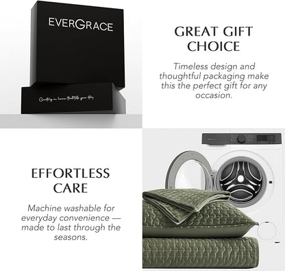 EverGrace Luxury Velvet Quilt Set Queen Size 3 Piece, Soft Cross-Stitch Velvet Comforter Set with Pillow Shams, Lightweight Coverlet Bedspread Bedding Set for All Seasons, Moss Green