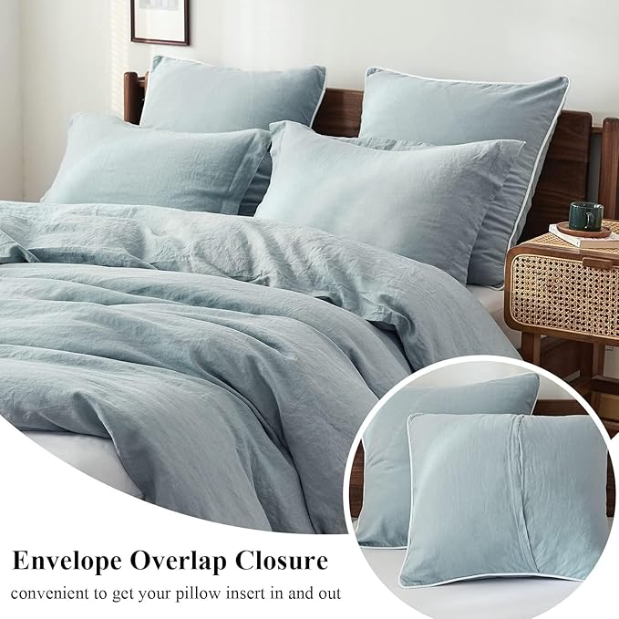 Simple&Opulence 100% Linen Euro Sham Covers with Piping Trim, 26"x26" Pillow Cover Set of 2, Breathable Pillow Shams for Bed Couch Decorative Cushions, Dusty Blue