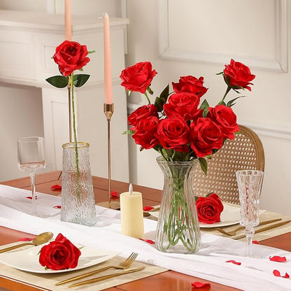 Nubry 100pcs Artificial Silk Roses Bulk,Fake Roses Flower with Stems Realistic Flowers for Wedding Centerpiece Home Party Decor(Red)