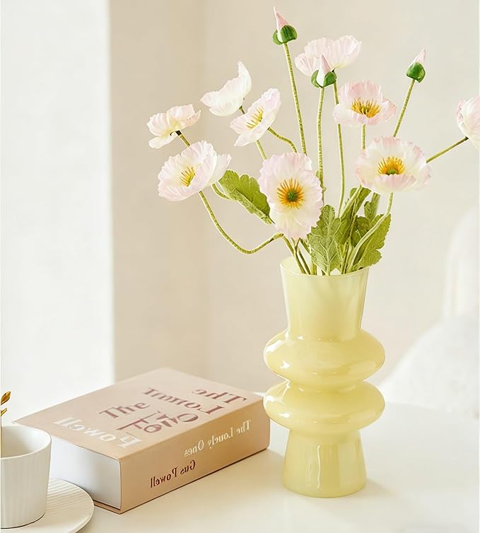 JSPYFITS Modern Glass Vases, 7.87" Tall Four-Layer Glass Vase Bubble Flower Vases Decorative for Home Décor, Decorative Milky Yellow Glasses Table Vase for Wedding Housewarming Gift