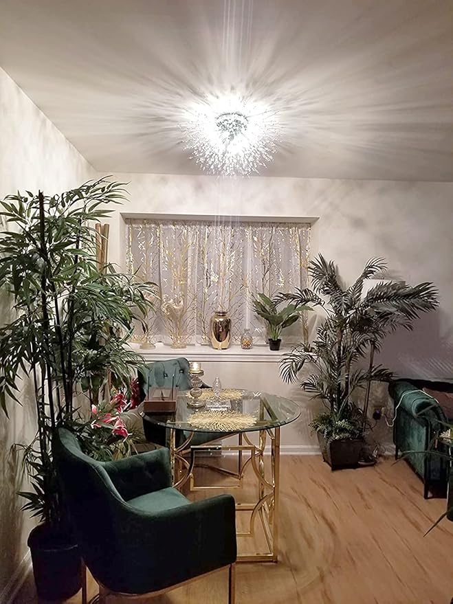 HMVPL Crystal Sputnik Firework Close to Ceiling Light, Modern LED Lamp for Bedroom, Kitchen, Island, Entryway, Hallway, Foyer