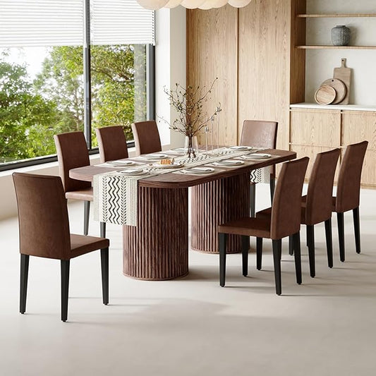 79" Dining Table Set for 8,Large Rectangular Kitchen Table Set for 8 with Cushioned Chairs,Modern Mid-Century Wood Dining Room Table Set,Ideal for Dining & Gatherings (Walnut)