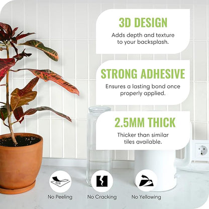 5 Pack Peel and Stick Backsplash Subway Tiles, Extra Thick 3D Wall Panels, Heat & Water Resistant, Easy DIY Kitchen, Bathroom, Laundry, Fireplace & Rental Home Wall Décor (12 x 12 in), Stone White