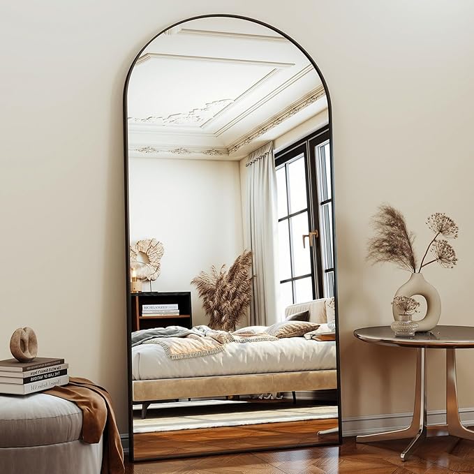 34x76 Arched Full Length Mirror Floor Mirrors with Aluminum Alloy Frame Free-Standing Wall Mounted Floor Mirrors or Large Dressing Mirror, Black Mirror Full Length