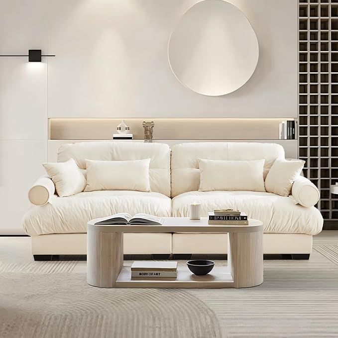 SoarFlash Living Room Velvet Recliner Sofa Small Sofa, Loveseat for Apartment, Storage Sofa with Solid Wood Frame, Easy to Install (93.7inch, Beige)