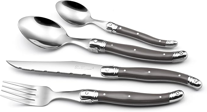 Lou Laguiole Tradition Stainless Steel Polypropylene Vintage Silverware Set - 24-Piece Flatware Set