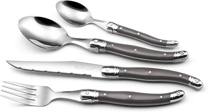 Lou Laguiole Tradition Stainless Steel Polypropylene Vintage Silverware Set - 24-Piece Flatware Set