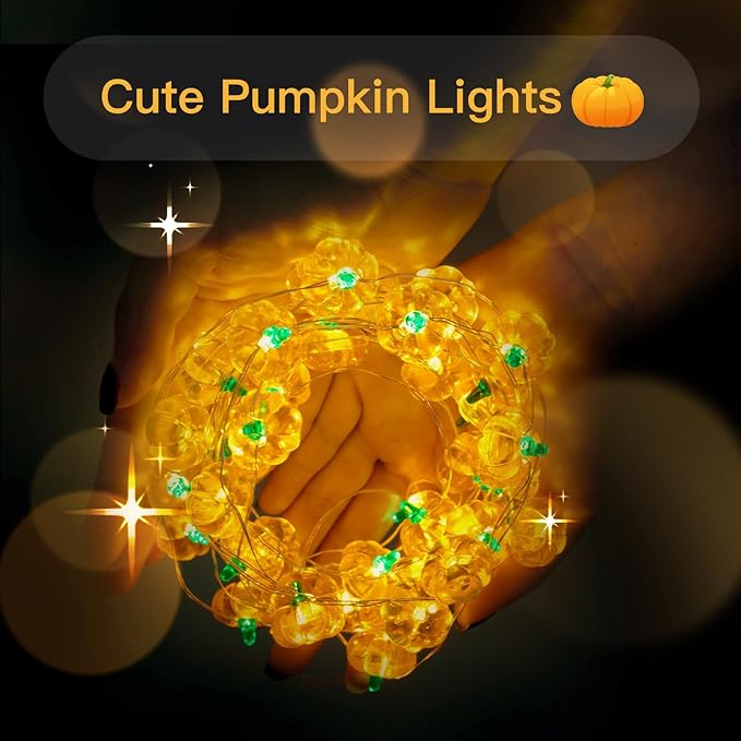 suddus 3D Pumpkin String Lights, 12.8ft 40 LED Fall Fairy Lights Battery Operated with Remote& 8 Modes & Timer, Waterproof Orange Lights for Indoor Outdoor Home, Party, Harvest Thanksgiving Décor