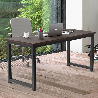 NSdirect Large Desk for Home Office, Large 63” Computer Desk Table, Wide Writing Study Desk for 2 Person, Metal Sturdy Frame Thicker Steel Legs, Black Chocolate