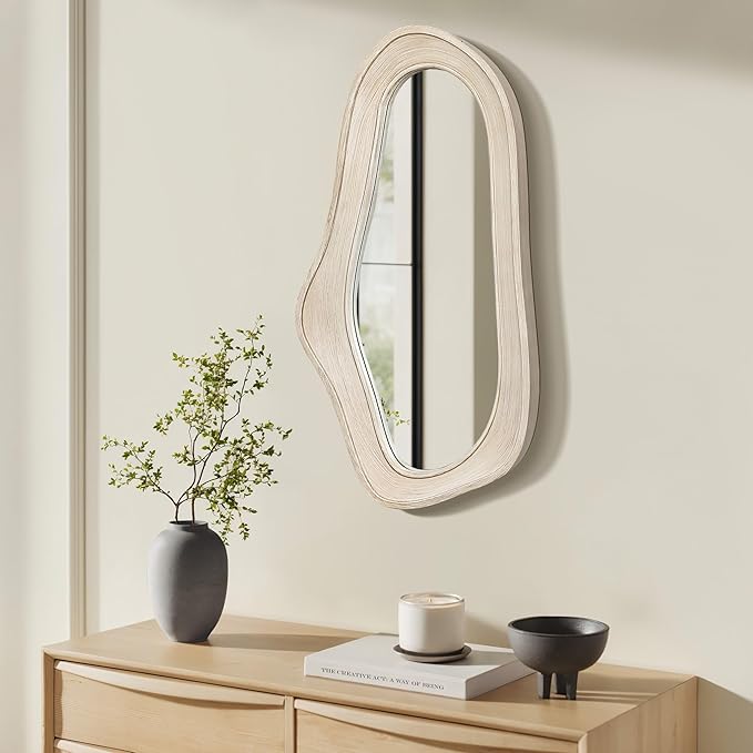 LuxenHome Irregular Asymmetrical Wall Mirror for Living Room Bathroom Entryway, Large Solid Wood Framed Wall Mounted Modern Decorative Vanity Mirror, Hanging Sculptures Accent for Office Home Decor
