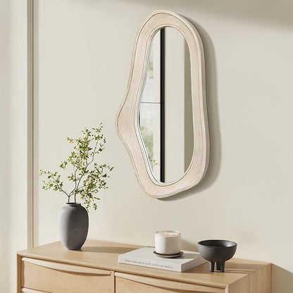 LuxenHome Irregular Asymmetrical Wall Mirror for Living Room Bathroom Entryway, Large Solid Wood Framed Wall Mounted Modern Decorative Vanity Mirror, Hanging Sculptures Accent for Office Home Decor