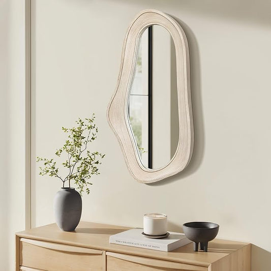 LuxenHome Irregular Asymmetrical Wall Mirror for Living Room Bathroom Entryway, Large Solid Wood Framed Wall Mounted Modern Decorative Vanity Mirror, Hanging Sculptures Accent for Office Home Decor
