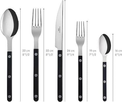 20-Piece Flatware Set for 4 - Bistrot Collection - Knife, Fork, Soup Spoon, Teaspoon & Dessert Fork - Stainless Steel & Nylon - Dishwasher Safe - Black - Shiny Finish