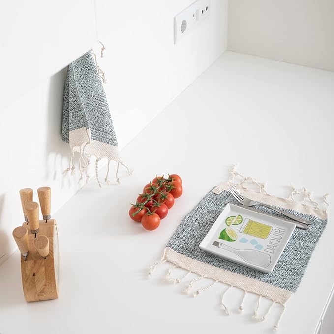 SMYRNA TURKISH COTTON Vintage Series Kitchen Dish Towels Pack of 6, Machine Washable Wash Cloths, Ultra Soft, Absorbent, Prewashed and Quick Dry Turkish Dish Towels, 12x12 Inch (Mint)