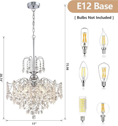 Q&S Modern Crystal Chandelier Chrome Pendant Light 6 Lights for Dining Room Kitchen Island Entryway Bathroom Hallway UL Listed