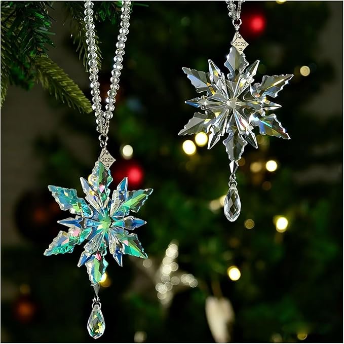 2025 Annual Christmas Ornaments Crystal Snowflake Star - Christmas Tree Ornaments Pendant Sun Catcher Home Hanging Decor (2025 Colored Crystal 3 Layers)