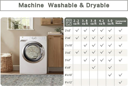 Washable Rugs 8x10 Area Rugs for Living Room,Rugs for Bedroom,Large Carpets,Ultra Soft Faux Wool Retro Dining Room Rug,Non Slip&Non-Shedding Low Pile Vintage Print Rug for Home Office,Green