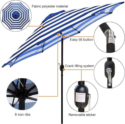 Blissun 9' Outdoor Patio Umbrella, Outdoor Table Umbrella, Yard Umbrella, Market Umbrella with 8 Sturdy Ribs, Push Button Tilt and Crank