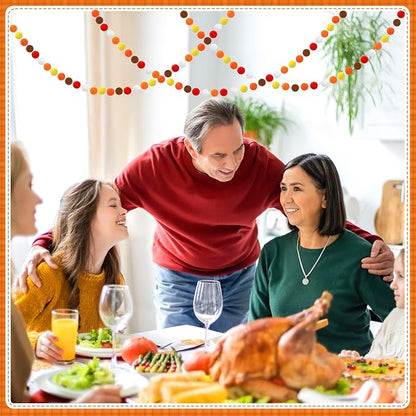 MARFOREVER 4 Pack 26.3 Ft Fall Pom Pom Garlands, Thanksgiving 30 Balls Oange Yellow Fall Felt Ball Garlands Decorations for Autumn Harvest Thanksgiving Day Party Home Classroom Hanging Decor Supplies