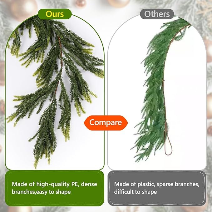 Sherika 2Pcs 9 FT Artificial Norfolk Pine Garlands，Real-Life Touch Chirsmas Garland，Gradient Greenery Garland for Indoor Outdoor Decor Chrismas Decoration Table Wall Wreath DIY (2，9Ft)