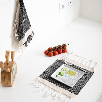 SMYRNA TURKISH COTTON Vintage Series Kitchen Dish Towels Pack of 6, Machine Washable Wash Cloths, Ultra Soft, Absorbent, Prewashed and Quick Dry Turkish Dish Towels, 12x12 Inch (Black)