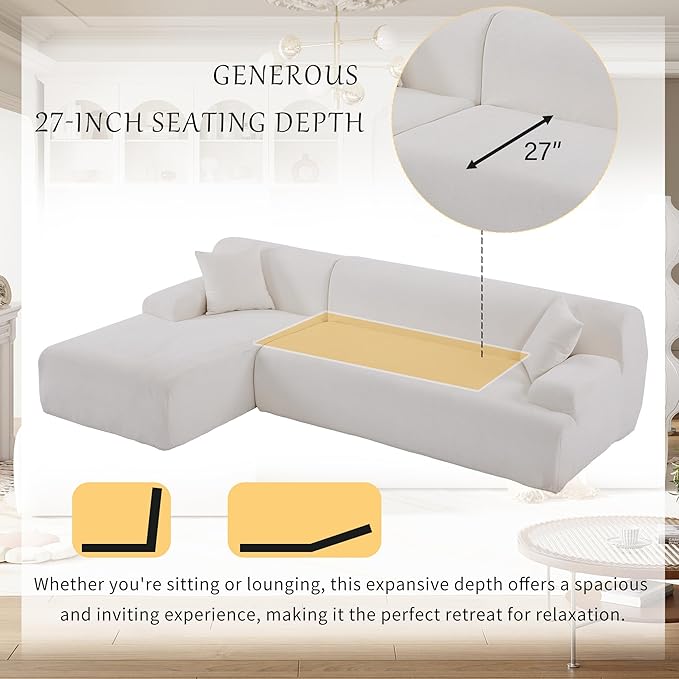 2 Pieces Modular Sectional Sofa - 109" L Shaped Couch, Beige