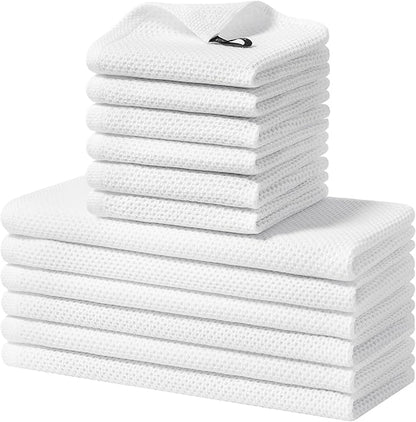 Homaxy 100% Cotton Kitchen Towels and Dishcloths Set, 12 x 12 Inches and 13 x 28 Inches, Set of 12 Bulk Kitchen Towels Set, Ultra Soft Absorbent Dish Cloths for Washing Dishes, White