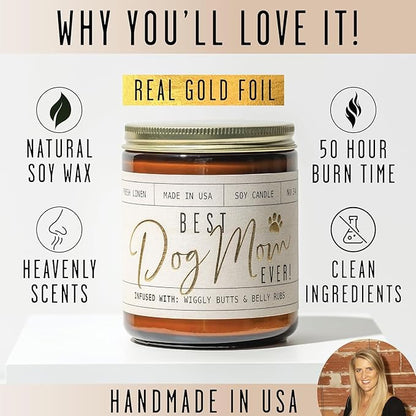 Dog Mom Gifts for Women, Dog Lovers Gifts for Women - 'Best Dog Mom Ever' Soy Candle, w/Vanilla, Coconut & Citrus I Gifts for Dog Lovers I Dog Gifts for Women I Reusable Jar, 50Hr Burn,Made in USA