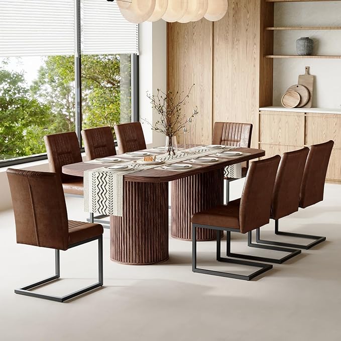 79" Dining Table Set for 8,Large Rectangular Dining Table Set for 8 with Cushioned Chairs,Modern Mid-Century Wood Dining Room Table Set for 8,Ideal for Dining & Gatherings (Walnut)