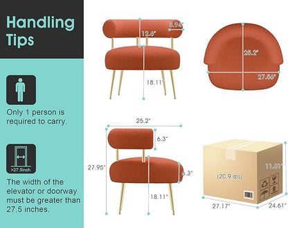 Mid Century Sherpa Boucle Accent Chair, Round Upholstered Barrel Arm Chair for Small Spaces, Fluffy Side Corner Chair for Living Room, Bedroom, Vanity, Office, Reading Nook(Orange)