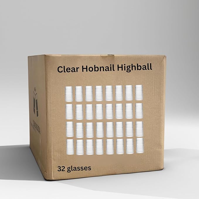 LEMONSODA Vintage Clear Hobnail Drinking Glasses (Highball 15oz, Set of 32) [2225]