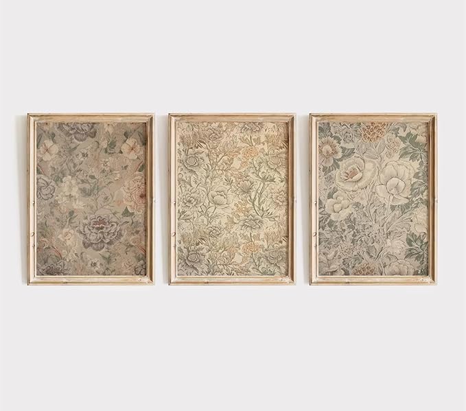 Vintage Flower Wall Art Decor Beige Floral Canvas Wall Art Botanical Rustic Pictures Prints Farmhouse Antique Painting Vintage Flower Poster for Living Room Bedroom 12x16 Inch Unframed Set of 3
