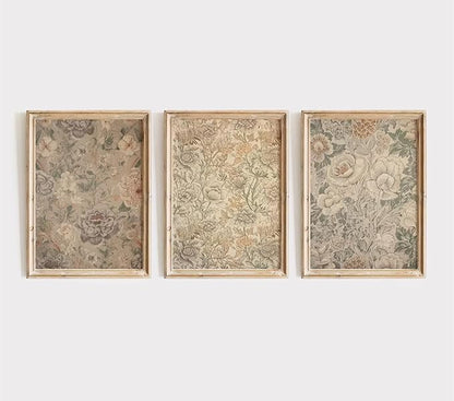 Vintage Flower Wall Art Decor Beige Floral Canvas Wall Art Botanical Rustic Pictures Prints Farmhouse Antique Painting Vintage Flower Poster for Living Room Bedroom 16x24 Inch Unframed Set of 3