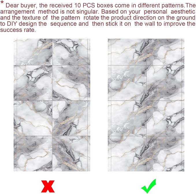 10pcs Marble Peel and Stick Backsplash Waterproof Washroom Wall Panels, Peel and Stick Tile, PVC Foam Wall Panels for Kitchen,Bathroom,Living Room,Colorful (Not Real Tile,11.8" x 11.8")