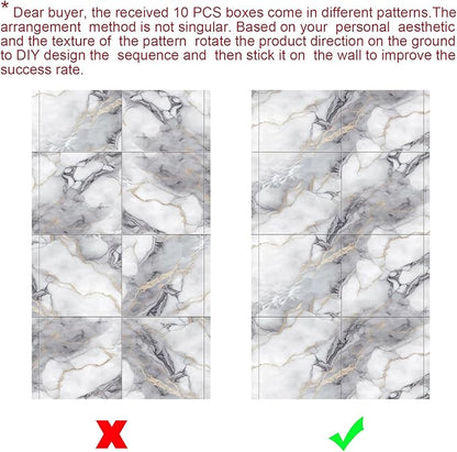 10pcs Marble Peel and Stick Backsplash Waterproof Washroom Wall Panels, Peel and Stick Tile, PVC Foam Wall Panels for Kitchen,Bathroom,Living Room,Colorful (Not Real Tile,11.8" x 11.8")