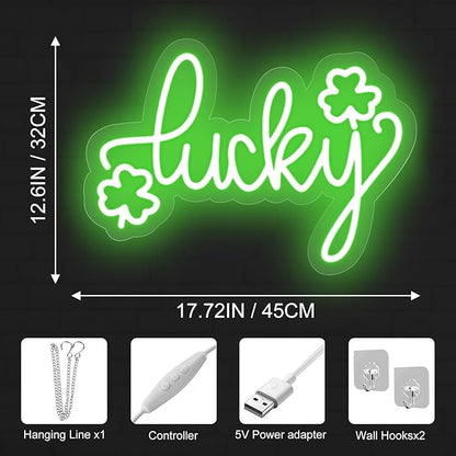 Lucky Shamrock Neon Sign, St. Patrick's Day Neon Sign,3 Leaf Clover Sign,Home Wall Decor,Saint Patrick's Day Decor,Encouraging Light For Party Favors, Classroom, Cave Bar Pub Home Party