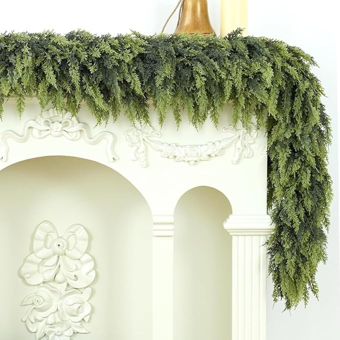 6ft 1Pcs Christmas Cedar Garland Artificial Realistic Soft Thick Green Faux Lush Cedar Pine Garland for Fireplace Mantel Stairs Doorframe Table Porch Indoor Outdoor Holiday Decor