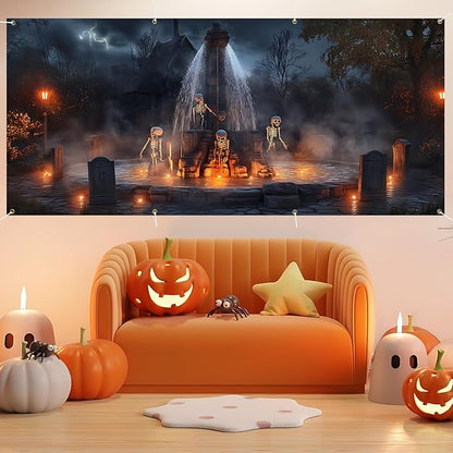6 x 13 ft Halloween Garage Door Decorations Halloween decorations Witch Door Cover, Hanging Banner, Cauldron Backdrop Mural for Home, Outdoor, Indoor, Spooky Party, Wall, Window (Fountain)