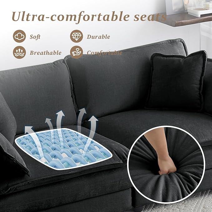 SoarFlash Chenille Sectional Sofa, Comfy Modular Loveseat Sofa, Modern 2-Seat Couch Deep Seat Sofa Set for Living Room,Grey