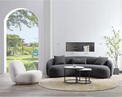 Acanva Mid Century Modern Curved Living Room Sofa, 4-Seat Boucle Fabric Couch for Bedroom, Office, Apartment, Grey