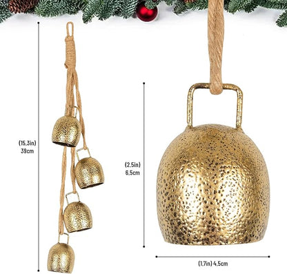 Styleonme Christmas Decoration Bells, Jute Rope Metal Decorative Cow Bells, Christmas Bells for Decoration, Brass Vintage Handmade Country-Style, 2025 Christmas Ornament